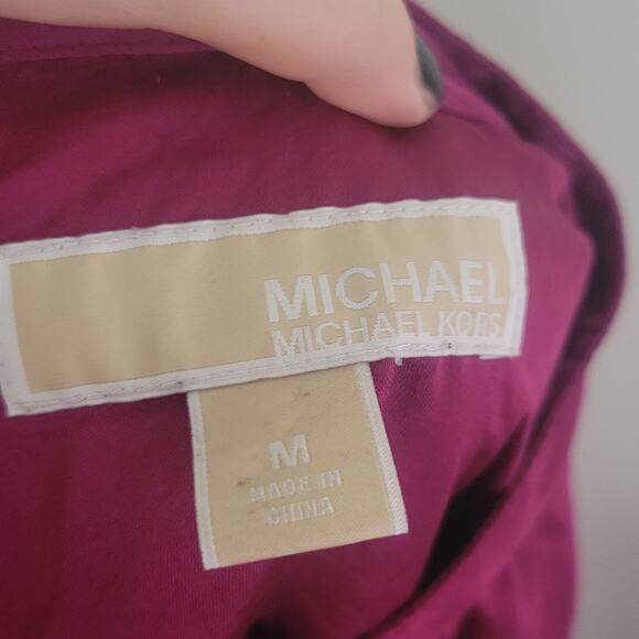 Michael Kors purple high neck blouse, size medium, ruffled waist, tab sleeves - Picture 6 of 7